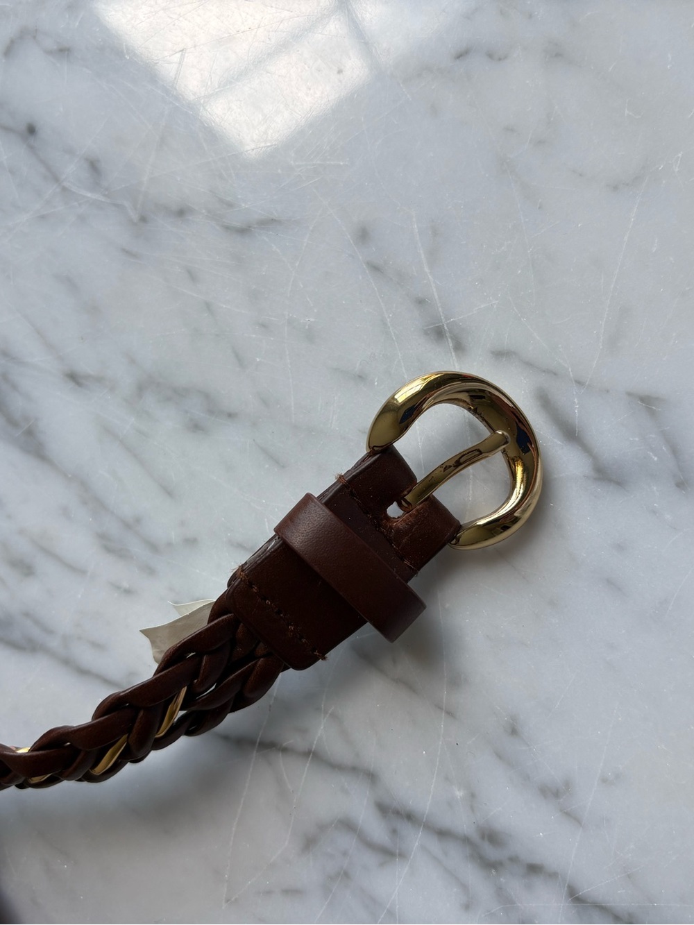 Banana Republic Brown Braided Chain Belt Gold Tone Leather Weave - Picture 3 of 6